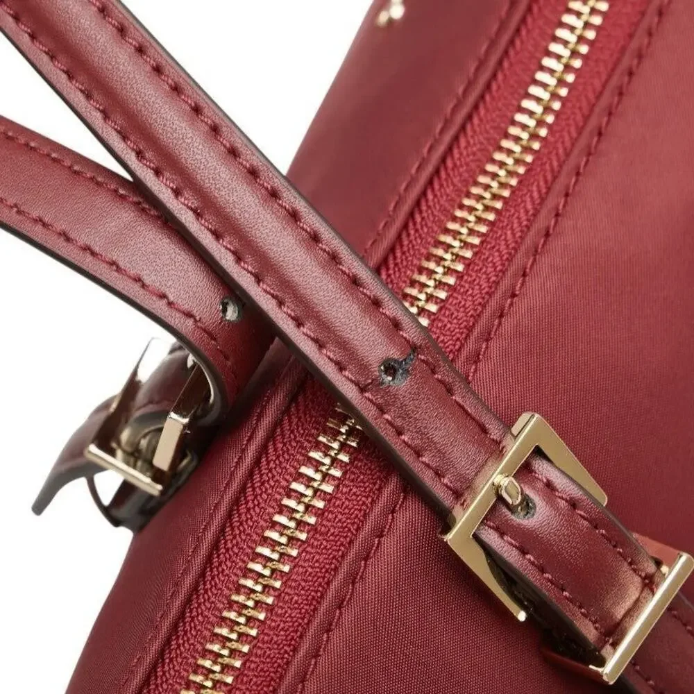 Kate Spade Nylon Leather Logo Tote Bag Burgundy